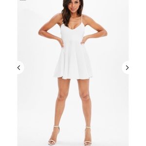 Missguided Petite White Strappy Scuba Skater Dress